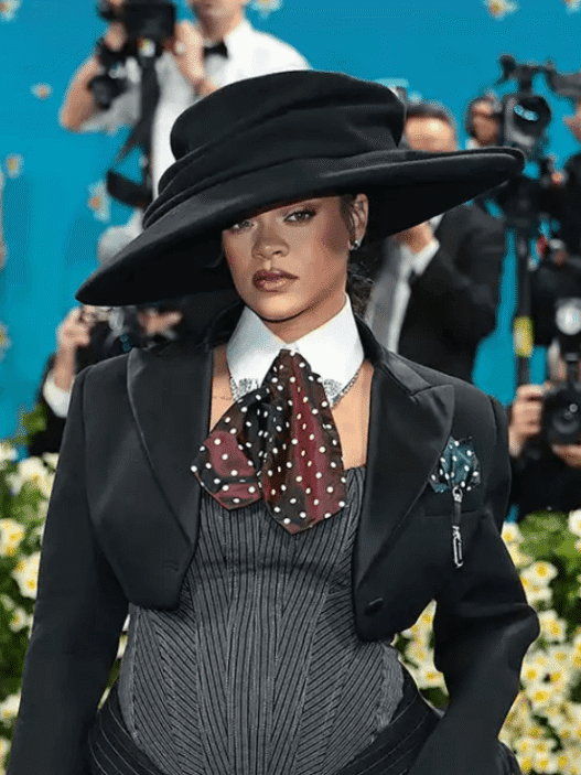 Kim Kardashian wearing leather Chrome Hearts two-piece with pearls at 2025 Met Gala