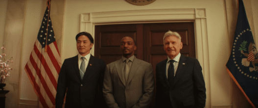 Anthony Mackie as Captain America in a battle-ready pose from Brave New World.