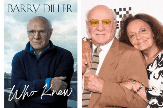 Barry Diller and Diane von Fürstenberg smiling together at a formal event, showcasing their long-standing romance.