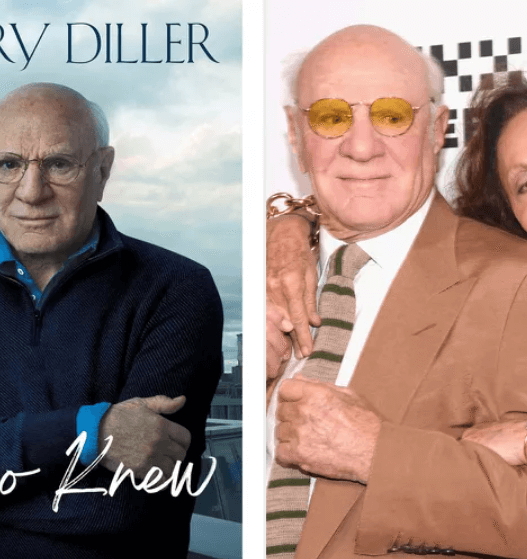 Barry Diller and Diane von Fürstenberg smiling together at a formal event, showcasing their long-standing romance.