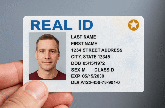 Sign at airport security checkpoint alerting travelers to the REAL ID enforcement deadline