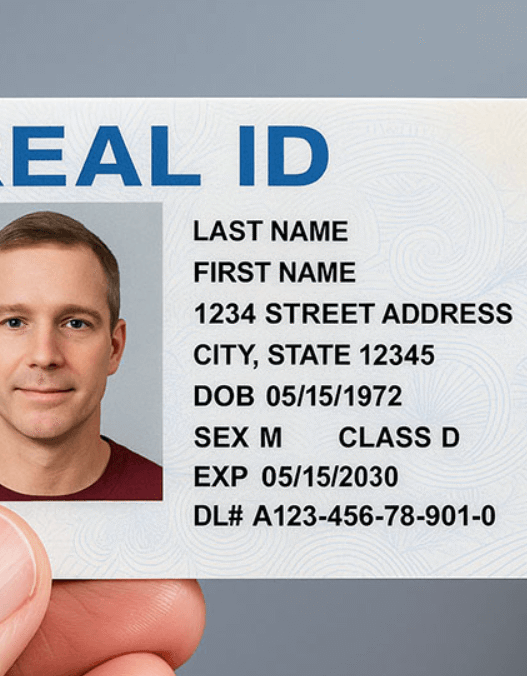 Sign at airport security checkpoint alerting travelers to the REAL ID enforcement deadline
